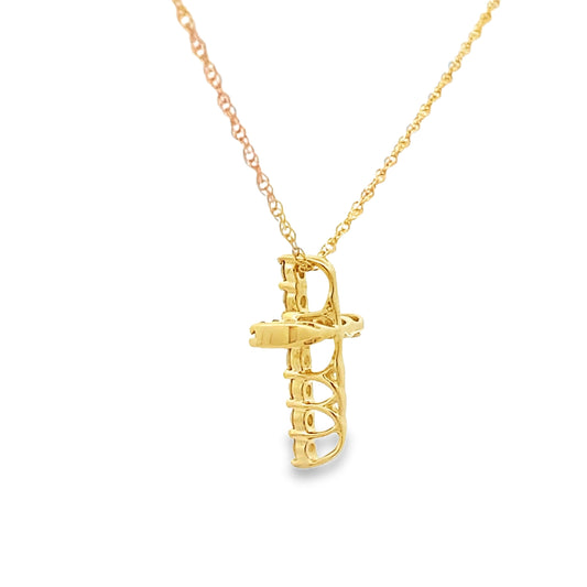 Colgante de cruz religiosa de oro amarillo de 14 quilates con diamante de 0,15 ct