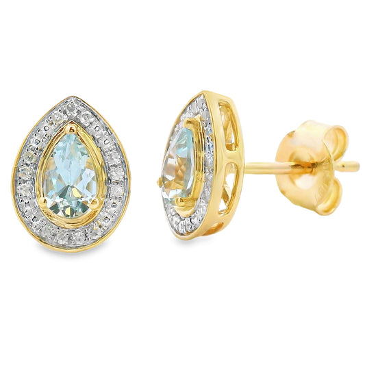 Pendientes de aguamarina y diamantes de 0,42 ct en oro amarillo de 10 kt