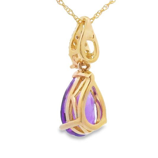 Colgantes de moda de amatista y diamante, oro amarillo de 10 quilates
