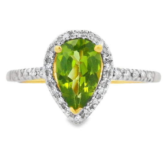 Anillo de Peridoto y Diamantes natural de 1.10ct en Oro Amarillo de 14KT