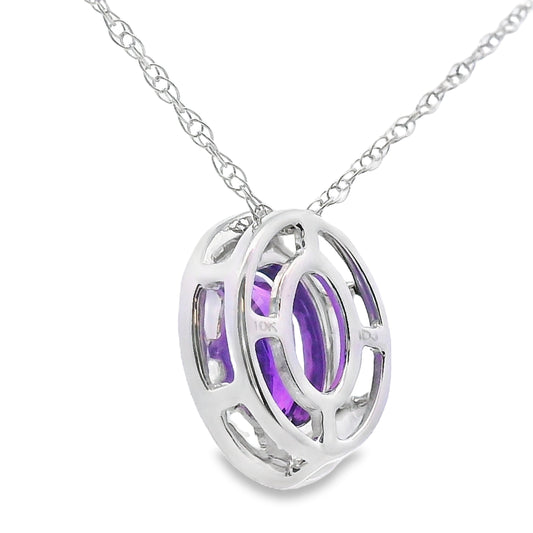 Colgantes de moda de amatista y diamante de .49 ct en oro blanco de 10 kt