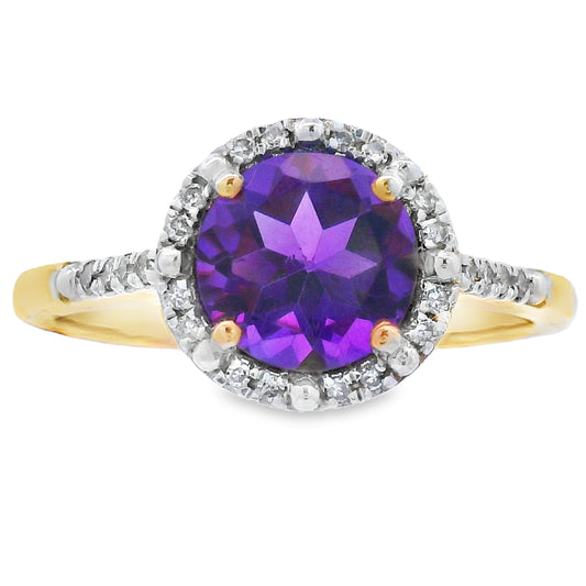 Anillo de amatista y diamante natural de 1,35 qt en oro amarillo de 10 kt