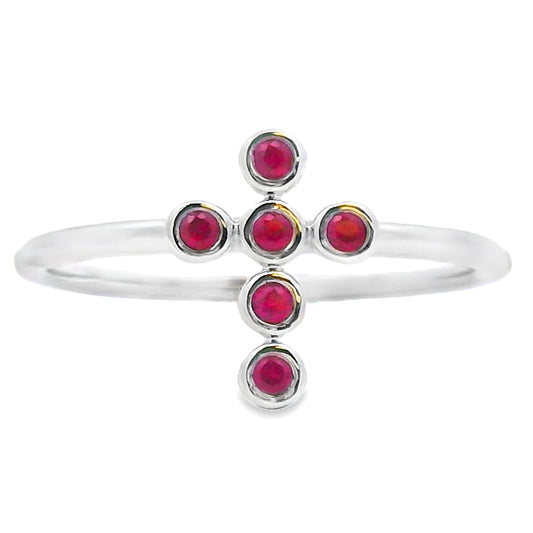 Anillo Cruz de Rubí de .12ct en Oro Blanco de 14KT