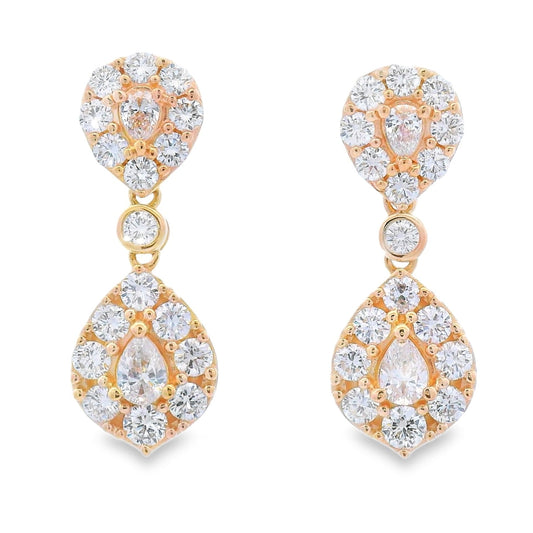 Pendientes colgantes de diamantes cultivados en laboratorio de oro amarillo de 14 quilates