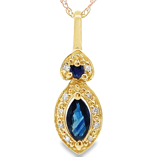 Colgantes de moda de zafiro y diamantes de oro amarillo de 10 quilates
