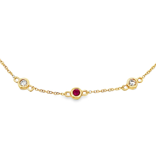 Pulsera de diamantes y rubí de 0,25 ct en oro amarillo de 14 kt