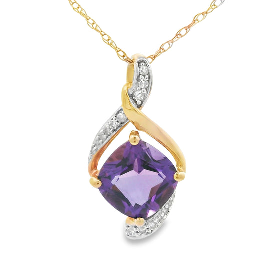 Colgantes de moda de amatista y diamante, oro amarillo de 10 quilates