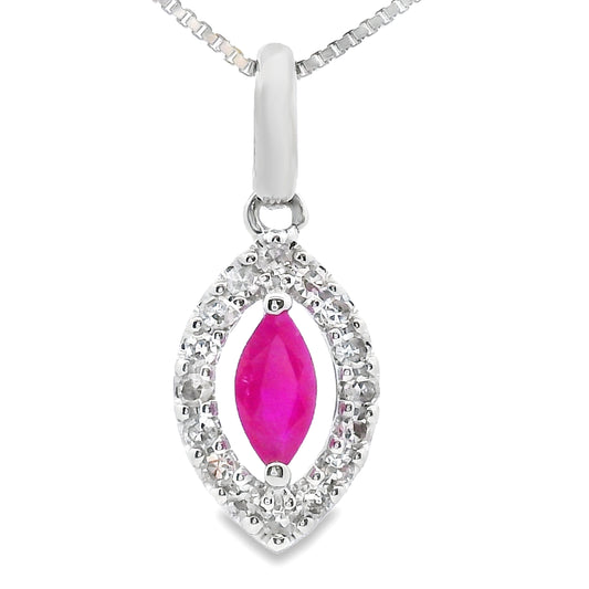 Colgantes de moda de rubí y diamantes de .26 ct en oro blanco de 10 kt