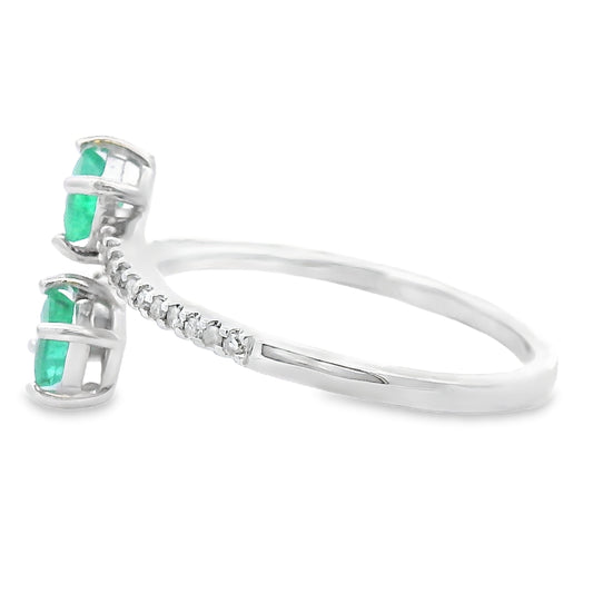 Anillo de Diamantes Esmeralda Natural de 0,47 qt Oro Blanco de 14 kt