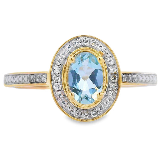 Anillo de aguamarina y diamante genuino de .40 ct en oro amarillo de 10 kt