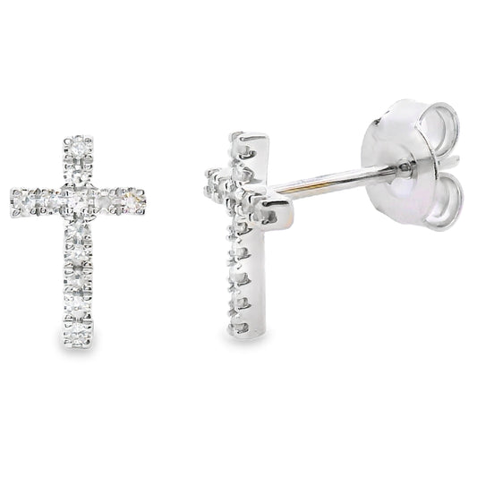 Aretes de cruz de diamante natural de .10 ct en oro blanco de 10 kt