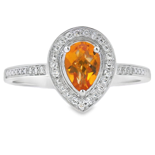 Anillo de citrino y diamante de 0,50 ct de oro blanco de 10 kt