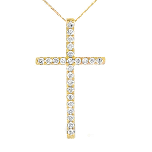 Colgante de cruz religiosa con diamante de 0,38 qt en oro amarillo de 14 kt