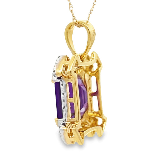 Colgantes de moda de amatista y diamante, oro amarillo de 10 quilates
