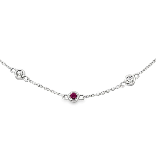 Pulsera de 14kt Oro Blanco con Rubí de 0,16ct y Diamantes