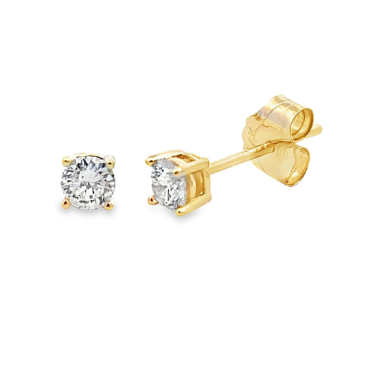 Pendientes de botón con diamantes creados en laboratorio de .25 qt en oro amarillo de 14 kt
