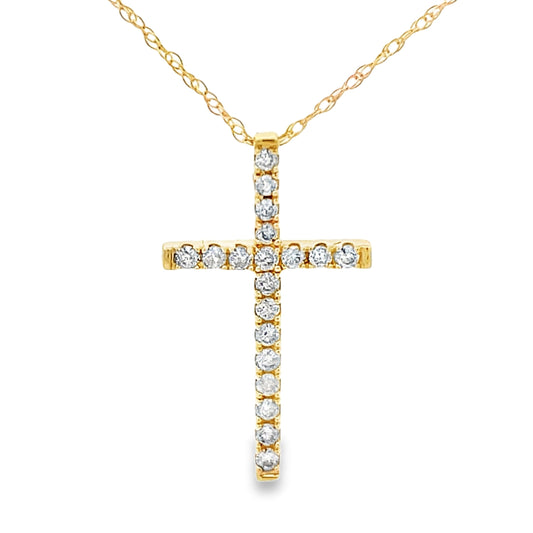 Colgante de cruz religiosa con diamantes de 0,19 ct en oro amarillo de 14 K