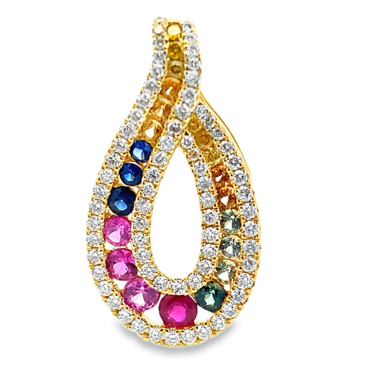 Colgantes de moda de zafiro multicolor de 0,91 qt en oro amarillo de 14 kt