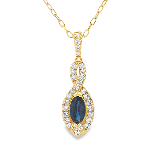 Colgantes de moda de zafiro y diamantes de oro amarillo de 10 quilates