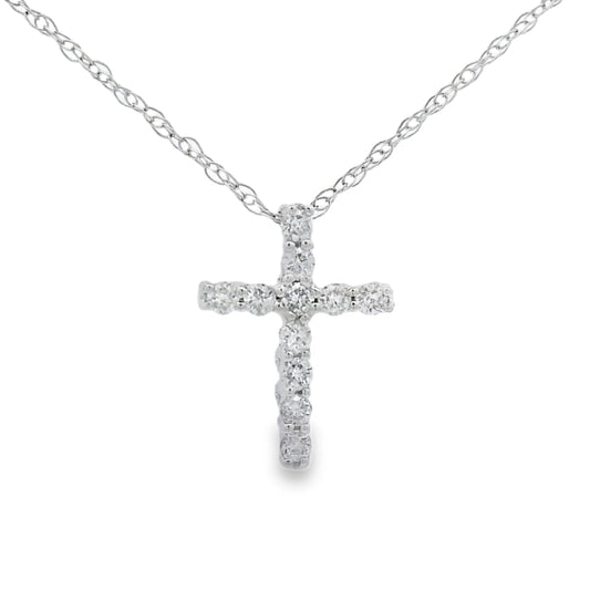 Colgante religioso de cruz con diamante de .12qt de oro blanco de 10kt