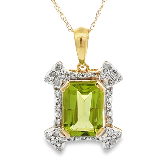 Colgantes de moda de peridoto y diamantes de oro amarillo de 10 quilates
