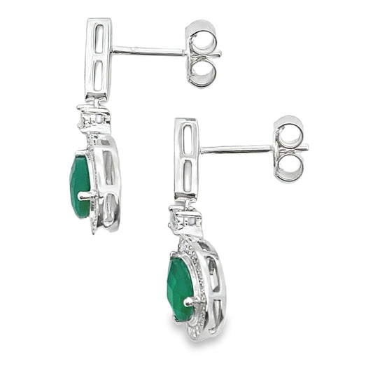Pendientes colgantes de calcedonia y diamantes en oro blanco de 10 quilates