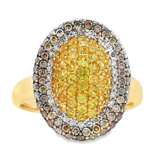 Anillo de zafiro amarillo de .45ct con diamantes en oro amarillo de 14kt
