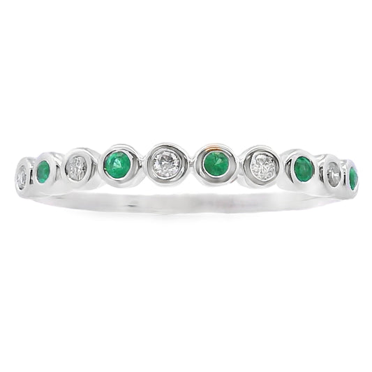 Juego de anillos apilables de oro blanco de 14K con esmeraldas y diamantes