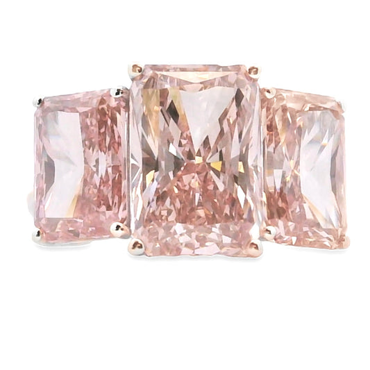 Anillo de tres piedras con diamante cultivado en laboratorio de 10,00 ct, oro blanco de 14K