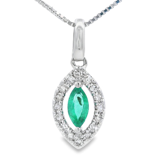 Colgantes de moda de diamante esmeralda de .21 qt en oro blanco de 10 kt
