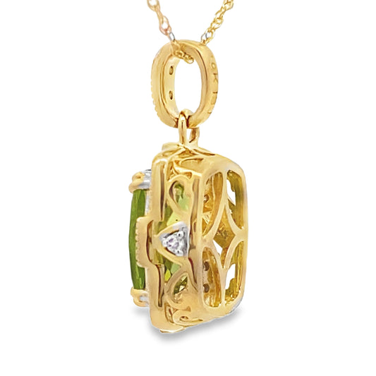 Colgantes de moda de peridoto y diamantes de oro amarillo de 10 quilates
