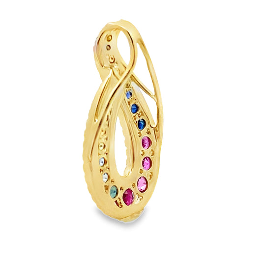 Colgantes de moda de zafiro multicolor de 0,91 qt en oro amarillo de 14 kt