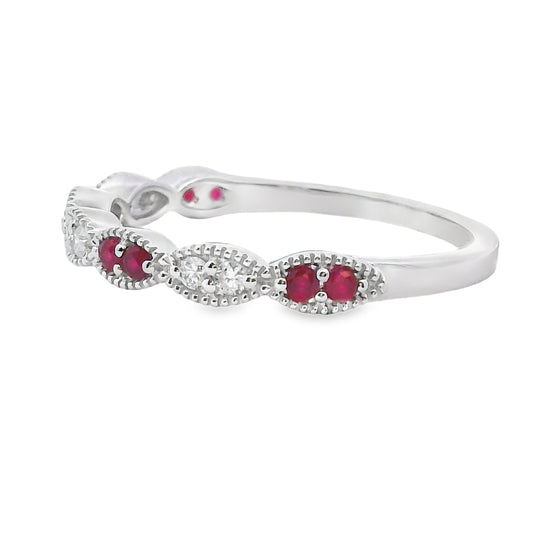 Anillo apilable de rubíes y diamantes de 0,25 ct, engastado en oro blanco de 14 kt