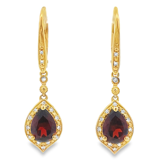 Pendientes colgantes de oro amarillo de 10 quilates con granate y diamantes de 2,43 ct