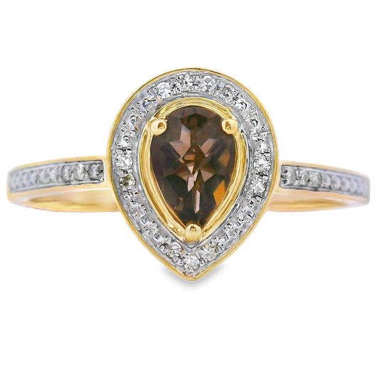 Anillo de cuarzo y diamante de 0,46 ct en oro amarillo de 10 kt