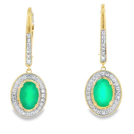 Aretes colgantes de calcedonia y diamantes en oro amarillo de 10 qt