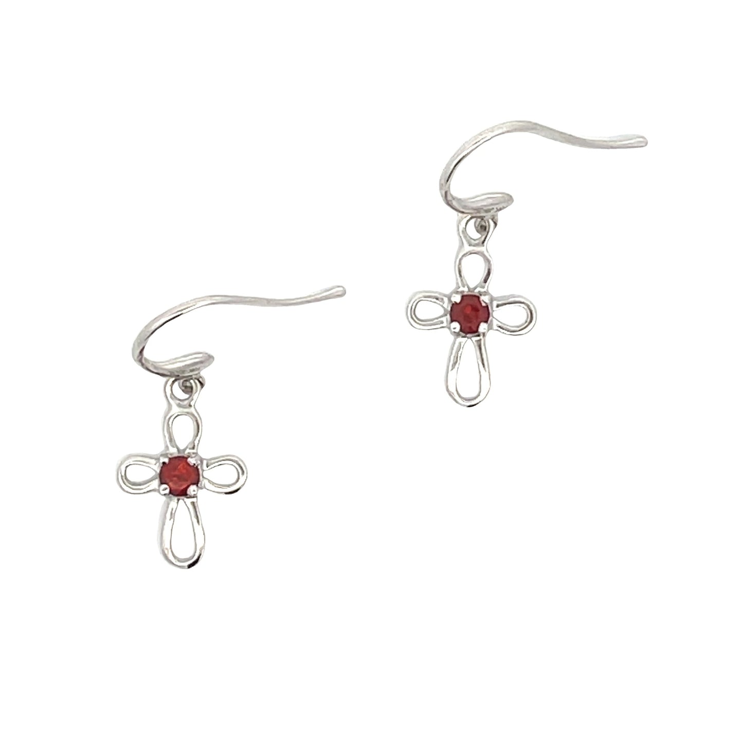 Pendientes de cruz de granate de 0,29 qt en oro blanco de 10 kt