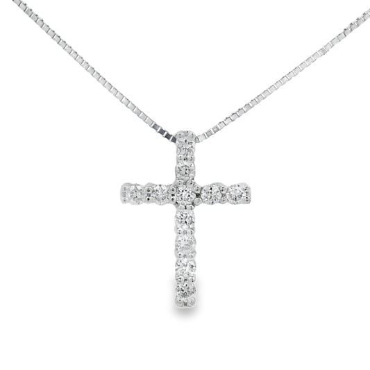 Cruz con diamante de 0,15 quilates, colgante religioso, oro blanco de 14 quilates