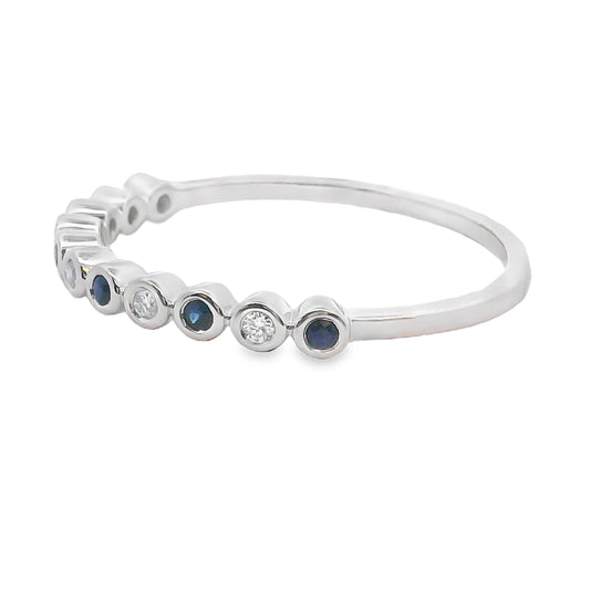 Anillo apilable de Zafiro y Diamantes en Oro Blanco de 14kt