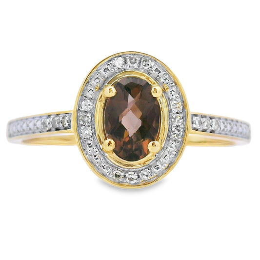 Anillo de cuarzo y diamante de .42ct de oro amarillo de 10 kt