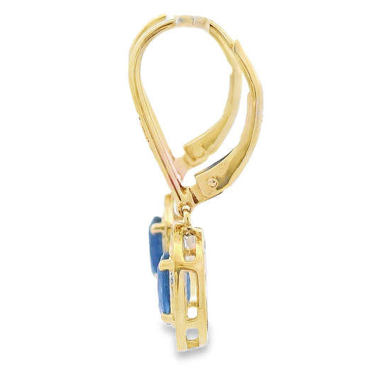 Pendientes Colgantes de Zafiro y Diamantes Oro Amarillo de 10KT