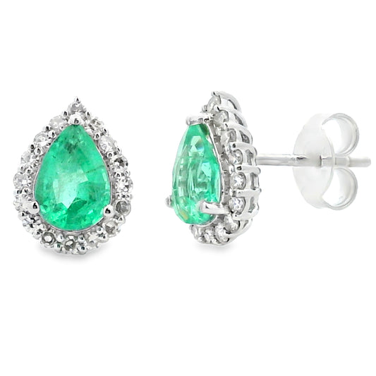Pendientes de oro blanco de 10 qt con esmeraldas y diamantes naturales de 1,50 ct