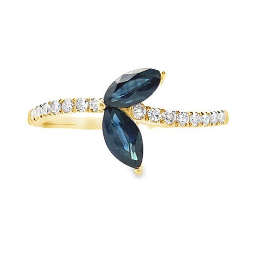 Anillo de Zafiro y Diamantes de .36ct en Oro Amarillo de 14kt
