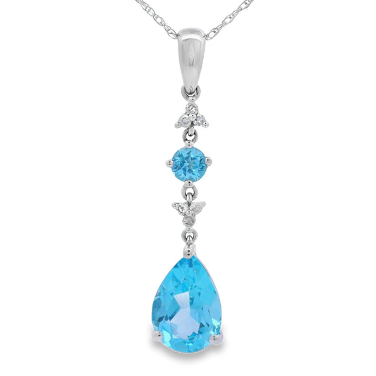 Colgantes de moda de topacio azul y diamante en oro blanco de 10KT