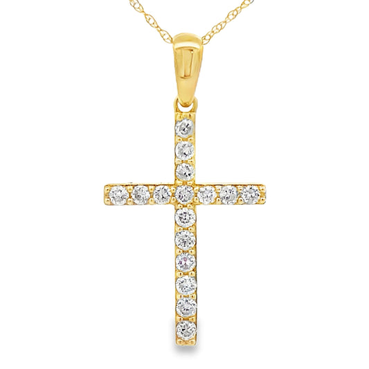 Colgante Religioso de Cruz con Diamantes de .45ct en Oro Amarillo de 14KT