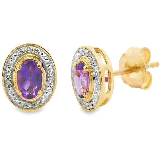 Pendientes de amatista y diamante de .49 ct en oro amarillo de 10 kt