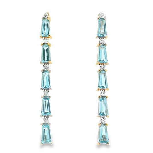Pendientes de topacio azul y diamantes de 3.15 ct, oro amarillo de 14 K