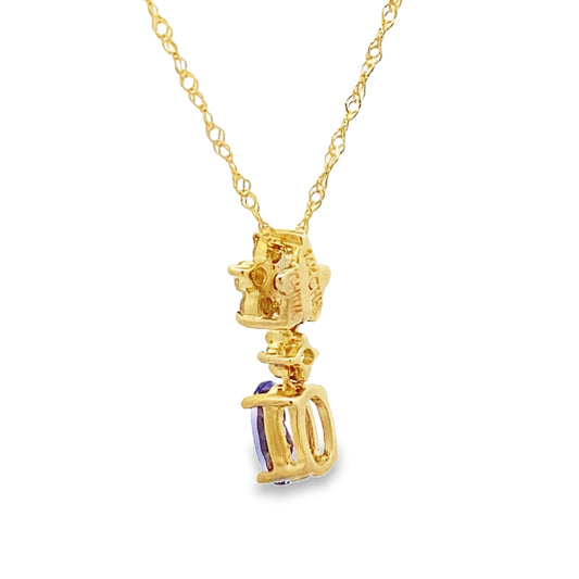 Colgantes de moda de tanzanita y diamante en oro amarillo de 14kt