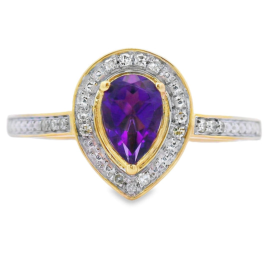 Anillo de amatista y diamante de .42ct en oro amarillo de 10kt