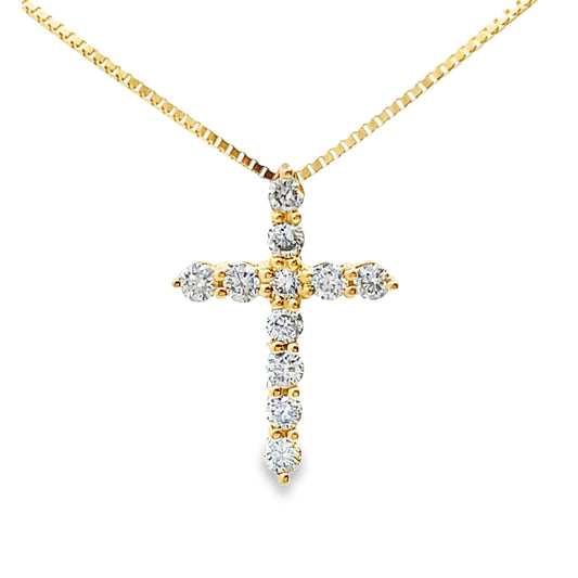 Colgante de cruz religiosa de oro amarillo de 14 quilates con diamante de 0,15 ct